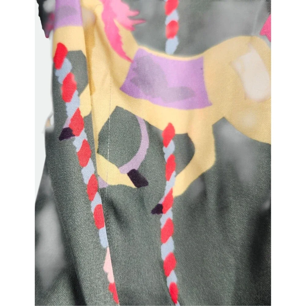 Karen Mabon Whimsical CAROUSEL Satin Pajama Shirt Women's Size XLARGE Green RARE